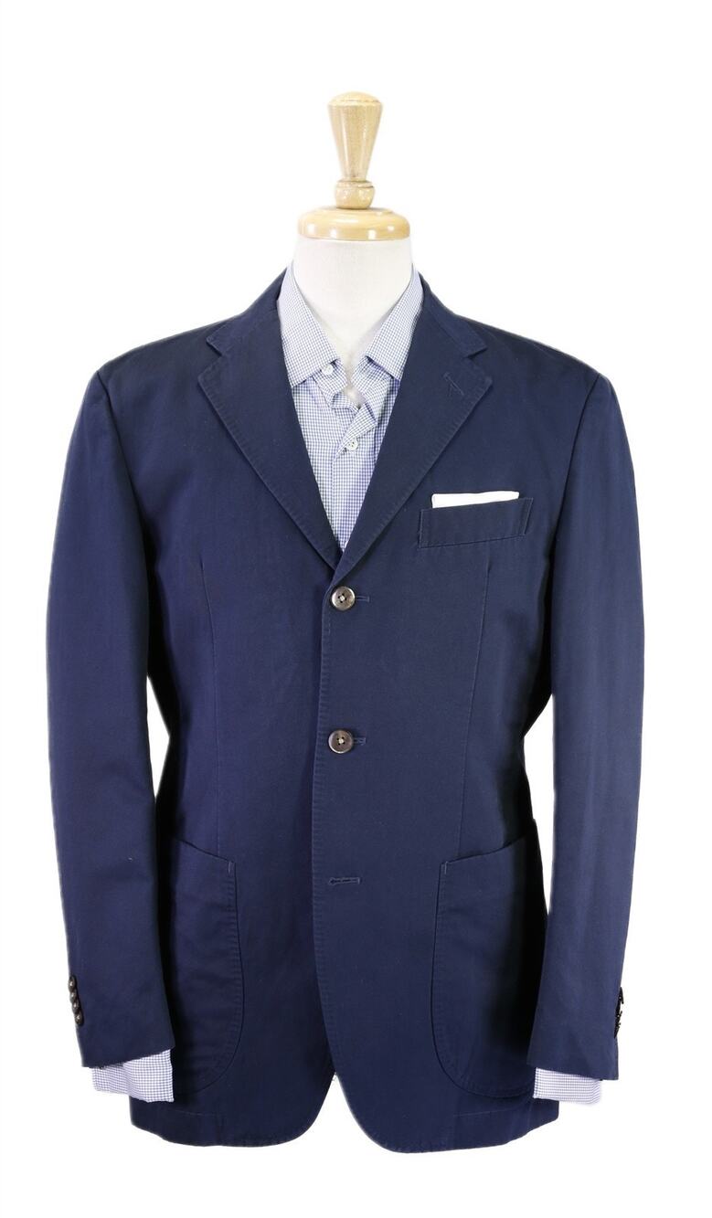 Paul Stuart Navy Blue Cotton Linen Patch Pocket Pearl Buttons Blazer Jacket 40S